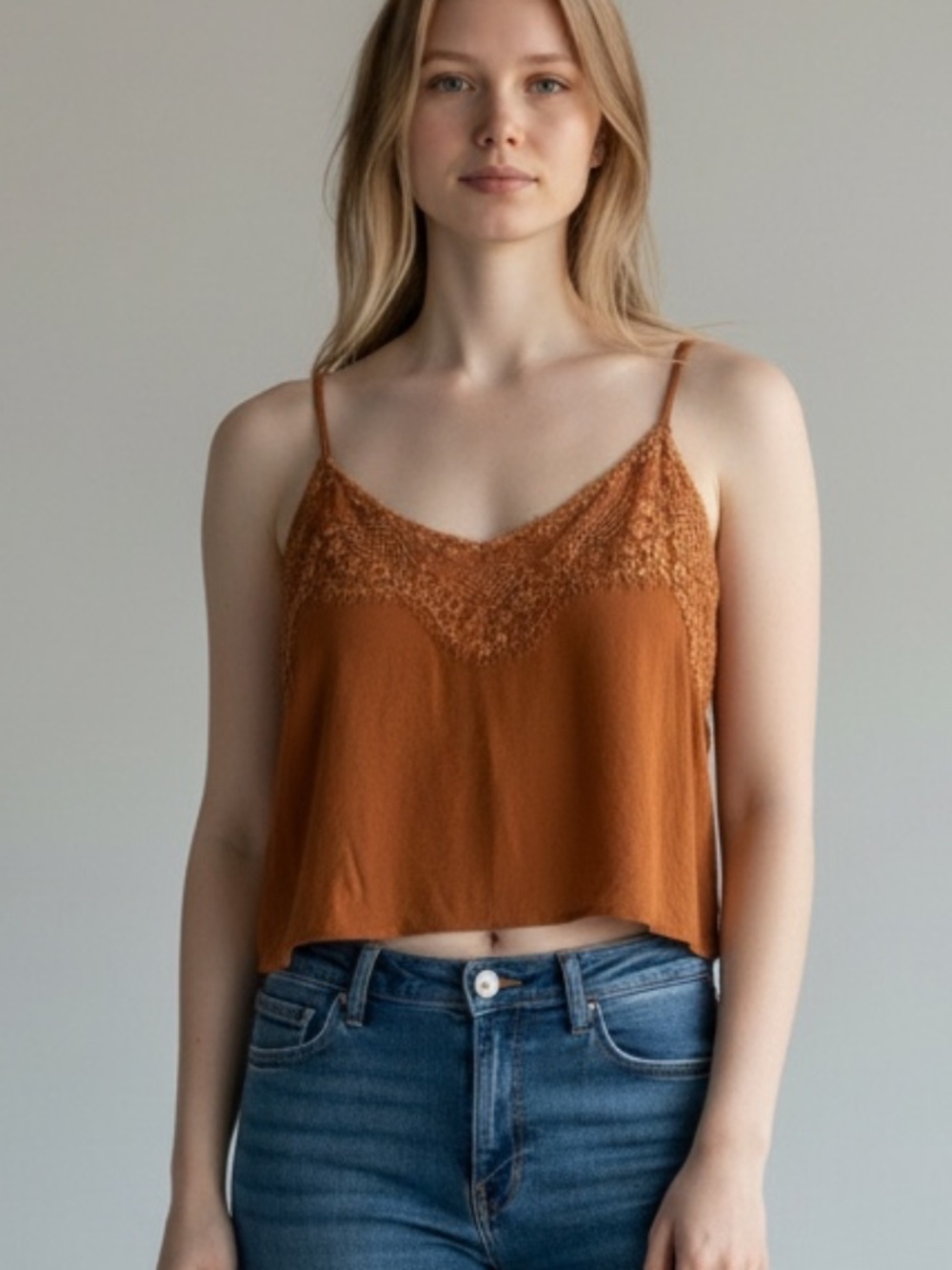 Vestique Rust Lace Trim Cami Tank Top Size Large Adjustable Straps Size Large